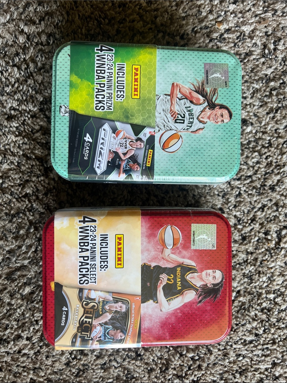 WNBA Panini Basketball Collectible Tins -  Sabrina Ionescu and Caitlyn Clark.
